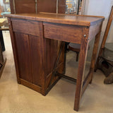 Antique Industrial Oak Wood Typesetter Desk With Swing-Out Seat