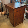 Antique Industrial Oak Wood Typesetter Desk With Swing-Out Seat