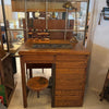 Antique Industrial Oak Wood Typesetter Desk With Swing-Out Seat