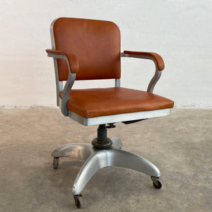 Mid-Century Modern Leather Rolling Office Armchair By Goodform