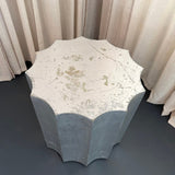Sirmos Silver Leaf Doric Drum Side Accent Table