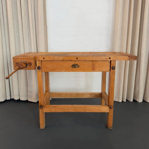 Industrial Maple Carpenter's Workbench Table With Vice