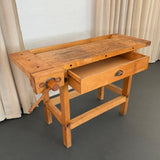 Industrial Maple Carpenter's Workbench Table With Vice