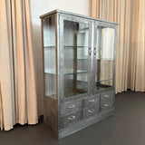 Industrial Brushed Steel Double Wide Medical Apothecary Display Cabinet