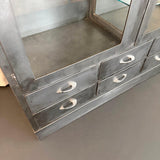 Industrial Brushed Steel Double Wide Medical Apothecary Display Cabinet