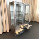 Industrial Brushed Steel Double Wide Medical Apothecary Display Cabinet