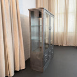 Industrial Brushed Steel Double Wide Medical Apothecary Display Cabinet