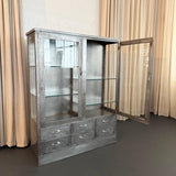 Industrial Brushed Steel Double Wide Medical Apothecary Display Cabinet