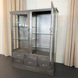 Industrial Brushed Steel Double Wide Medical Apothecary Display Cabinet