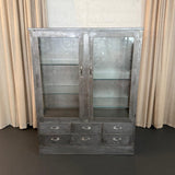 Industrial Brushed Steel Double Wide Medical Apothecary Display Cabinet