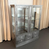 Industrial Brushed Steel Double Wide Medical Apothecary Display Cabinet