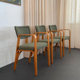 Set Of Three Upholstered Maple Bentwood Chairs By Thonet