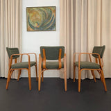 Set Of Three Upholstered Maple Bentwood Chairs By Thonet