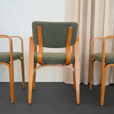 Set Of Three Upholstered Maple Bentwood Chairs By Thonet