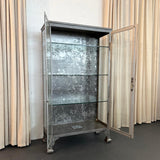 Large Antique Double Door Brushed Steel Apothecary Vitrine Cabinet
