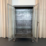 Large Antique Double Door Brushed Steel Apothecary Vitrine Cabinet