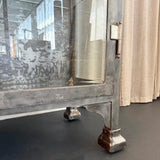 Large Antique Double Door Brushed Steel Apothecary Vitrine Cabinet