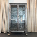 Large Antique Double Door Brushed Steel Apothecary Vitrine Cabinet