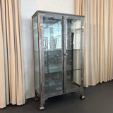 Large Antique Double Door Brushed Steel Apothecary Vitrine Cabinet