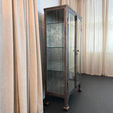 Large Antique Double Door Brushed Steel Apothecary Vitrine Cabinet