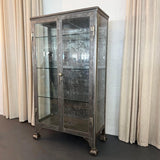 Large Antique Double Door Brushed Steel Apothecary Vitrine Cabinet