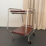 Art Deco Aluminum Bar Cart Trolley With Bakelite Tray Handles