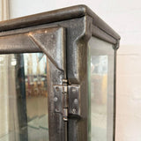 Antique Industrial Brushed Steel Apothecary Vitrine Cabinet