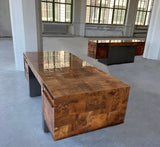 Modernist Patchwork Burl Executive Desk By Paul Evans Cityscape For Directional