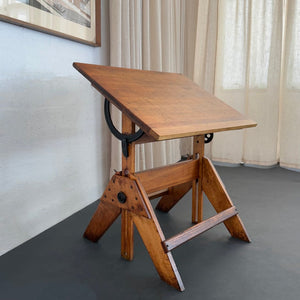 Mid-Century Industrial Adjustable Maple Drafting Table