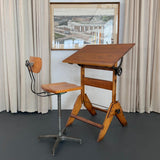 Mid-Century Industrial Adjustable Maple Drafting Table