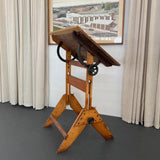 Mid-Century Industrial Adjustable Maple Drafting Table