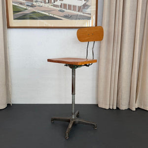 Industrial Maple And Steel Adjustable Factory Chair Stool By Adjustrite
