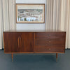 Mid-Century Modern Brass And Walnut Credenza Dresser