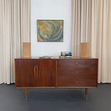 Mid-Century Modern Brass And Walnut Credenza Dresser