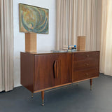 Mid-Century Modern Brass And Walnut Credenza Dresser