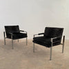 Milo Baughman For Thayer Coggin Upholstered Flat Bar Chrome Lounge Chairs