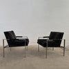 Milo Baughman For Thayer Coggin Upholstered Flat Bar Chrome Lounge Chairs