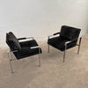 Milo Baughman For Thayer Coggin Upholstered Flat Bar Chrome Lounge Chairs