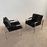 Milo Baughman For Thayer Coggin Upholstered Flat Bar Chrome Lounge Chairs