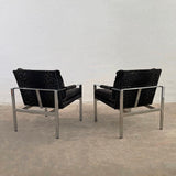 Milo Baughman For Thayer Coggin Upholstered Flat Bar Chrome Lounge Chairs