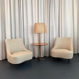 Edward Wormley For Dunbar Teardrop Slipper Chairs With Snack Table Floor Lamp