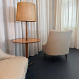 Edward Wormley For Dunbar Teardrop Slipper Chairs With Snack Table Floor Lamp