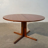 Scandinavian Modern Round Teak Extension Pedestal Dining Table