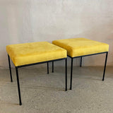 Minimal Mid-Century Modern Wrought Iron And Ultrasuede Ottomans