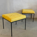 Minimal Mid-Century Modern Wrought Iron And Ultrasuede Ottomans