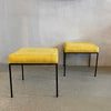 Minimal Mid-Century Modern Wrought Iron And Ultrasuede Ottomans