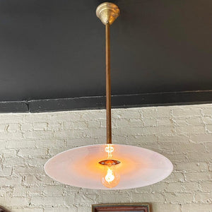 Large Industrial Milk Glass Disc Pendant Light - 17.5"