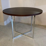 Mid-Century Modern Round Rosewood And Chrome X Base Dining Table