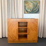 Art Deco Satinwood Lit Dry Bar Music Entertainment System Cabinet
