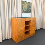 Art Deco Satinwood Lit Dry Bar Music Entertainment System Cabinet